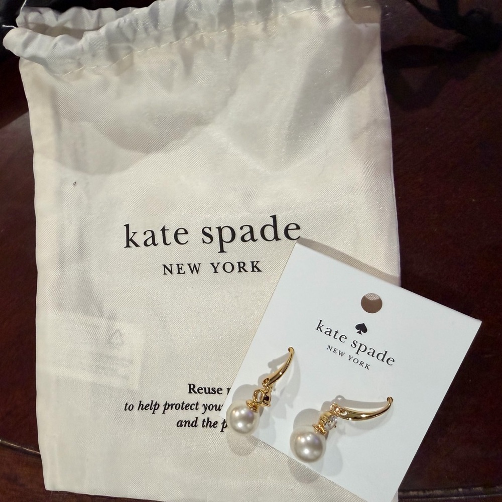Kate Spade “Pearls of Wisdom” Gold and White Pearl Drop Earrings